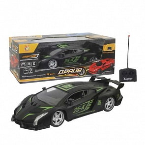 Машина Драйв на радиоуправлении, масштаб 1:16, 27 см, 4 канала, 27 МГц, АКБ 3,6V700mAh, свет, матовый черный (1toy, Т13856)
