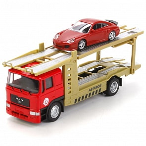 Автовоз металлический с пластиковой машинкой 1:64, 15 см. (Технопарк, U1401C-5)