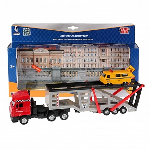 Автовоз Камаз 33 см с инерционной машинкой 7,5 см, свет, звук (Технопарк, SB-13-18WB(BUKHANKA)