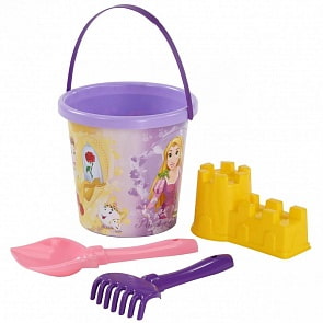Набор Disney Принцесса №10: ведро с наклейкой, лопатка №5, грабельки №5, формочка замок мост (Полесье, 65407)