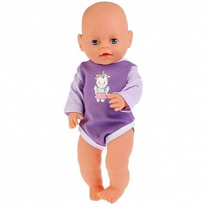 Одежда для кукол 40-42 см. – Сиреневый боди Единорог (Карапуз, OTF-1902B-RU)