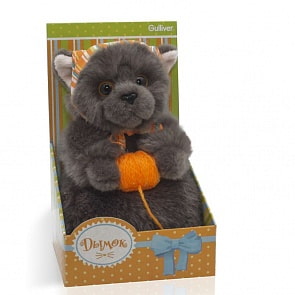 Мягкая игрушка - Котик Дымок в косынке с клубком, 19 см. (Gulliver, 50-85202G)