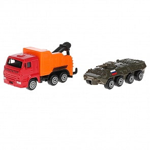 Машина Эвакуатор Kamaz 7,5 см с броневиком 7,5 см металлические (Технопарк, SB-17-46+BTR-WB)