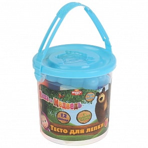 Тесто для лепки Маша и Медведь, 12 цветов 90 гр + формочка и валик (MultiArt, S9012-MM)