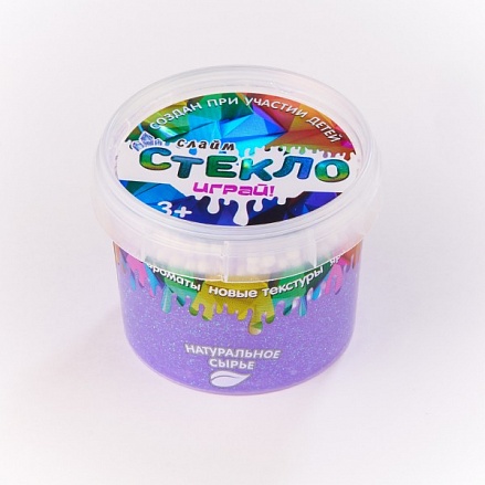 Слайм – Стекло с фиолетовыми блестками с шариками, 90 грамм в банке 