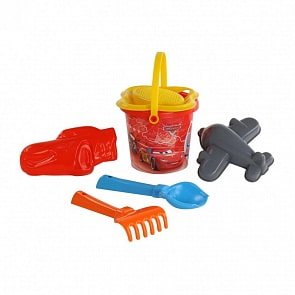 Набор Disney/Pixar Тачки №3: ведро малое с наклейкой, ситечко-цветок, совок №2, грабельки №2, формочки Молния Маккуин + самолёт (Полесье, 66374) (ассортимент)