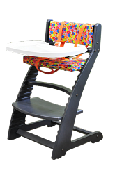 Растущий стул Praktikk, цвет - Графитовый + комплект для кормления (Woodlines, PRK06) - миниатюра