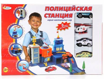 Полицейская станция с 3 машинками и вертолетом 