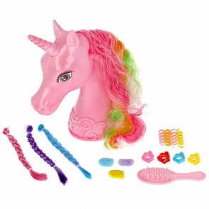 Голова-манекен Единорог 25 см с цветной гривой и аксессуарами для волос (Карапуз, FY624705-RU)