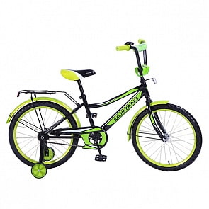 Велосипед детский Mustang с колесами 20", рама Z-тип, багажник, страховочные колеса, звонок, черно/зеленый (ST20010-Zsim)