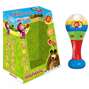 Маракас "Маша и медведь" со светом, 16 стихотворений и песен из мультфильма (Играем Вместе, J905-H05005RUsim)