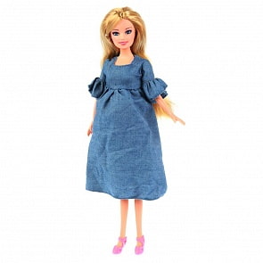 Кукла - София беременная, 29 см, в джинсовом платье, с аксессуарами (Карапуз, 66308-3-S-BB)