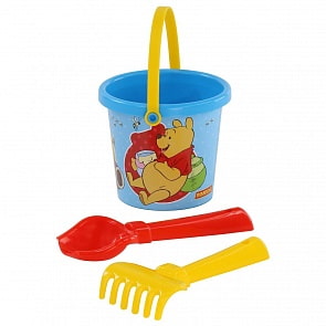Набор для игр в песке Disney - Винни и его друзья №1: ведро малое с наклейкой, совок №2, грабельки №2 (Полесье, 66435) (ассортимент)