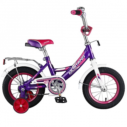 Велосипед детский фиолетово-белый с колесами 12', А-Тип, багажник, страховочные колеса, звонок 