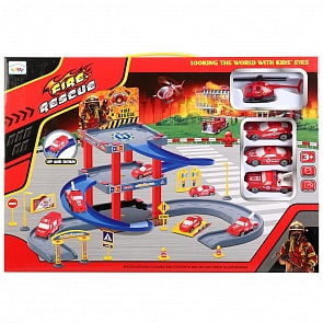 Парковка 3 уровня, с пожарной техникой и аксессуарами: вертолет и 3 машинки (B1664135)