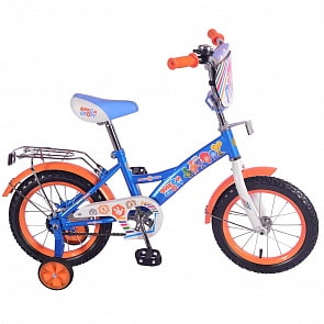 Велосипед детский из серии Фиксики сине-оранжевый с колесами 14', Gw-Тип, багажник, страховочные колеса, звонок (Mustang, ST14026-GW)