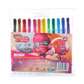 Мелки восковые выкручивающиеся Тролли, 12 цветов (CENTRUM, 87551)