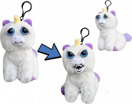 Мягкая игрушка Feisty Pets - Единорог белый с карабином, 11 см 