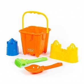 Набор №549: ведро-замок большое №2, лопатка №5, грабельки №5, формочки замок башня + замок стена с двумя башнями (Полесье, 57181)