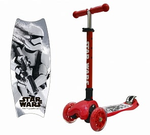 Самокат трехколесный Star Wars - Звездные войны, красный со светящимися колесами (1 Toy, Т11432)
