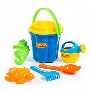 Набор №363: ведро-цветок большое, ситечко-цветок большое, лопатка №5, грабельки №5, формочки морской конёк + черепаха, лейка малая №4 (Полесье, 36469)