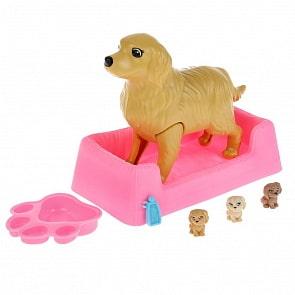 Аксессуар для кукол - Рожающая собака, 3 щенка и аксессуары (Карапуз, K108966-20-RU)