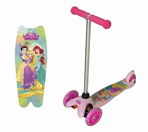 Самокат трехколесный Disney – Принцессы, розовый со светящимися колесами (1Toy, Т58416)