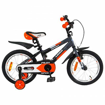 Двухколесный велосипед Lider Pilot, диаметр колес 16 дюймов, черный/оранжевый 
