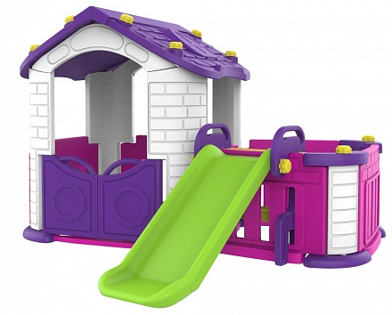 Игровой домик с забором и горкой, фиолетовый 