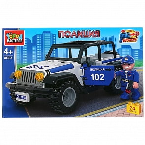 Конструктор Полицейский джип, с фигуркой, 74 детали (Город мастеров, 3051-KK)
