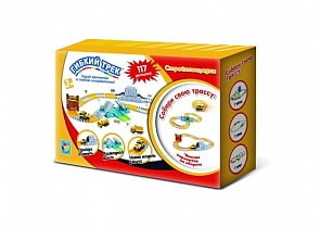 Гибкий трек – Стройплощадка, 117 деталей, разводной мост, пещера, ворота, шарик, 3 машинки (1toy, Т16184)