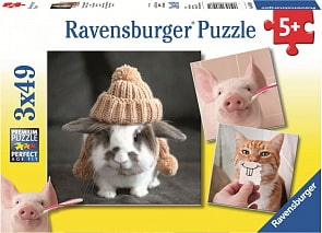 Пазл - Счастливые животные, 3 пазла по 49 деталей (Ravensburger, 08028)