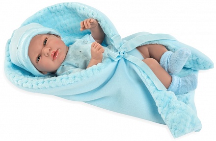 Кукла из коллекции Elegance, пупс виниловый в одежде с голубым одеялом и соской, 38 см 