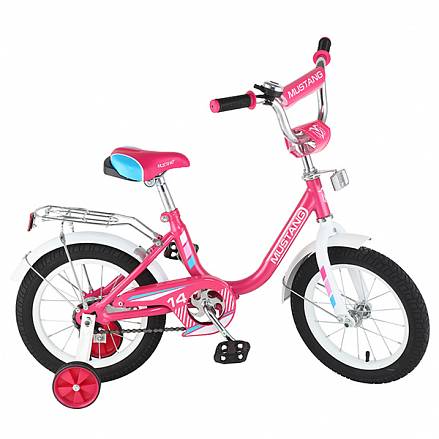 Велосипед детский – Mustang, розово-белый со страховочными колесами 