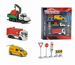 Набор серии City, 3 машинки 7,5 см и знаки (Majorette, 2058586)