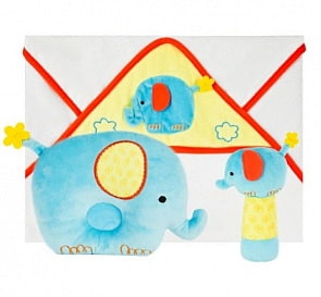 Подарочный набор - Добрый слоник, полотенце, погремушка и подушка (Жирафики, 939563)