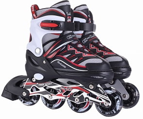 Коньки роликовые раздвижные, со светом, S (31-34), черно-красные (1toy, Т14962)