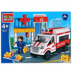 Конструктор Город Мастеров - Больница с газелью и фигурками, 134 детали (Город Мастеров, 3314-KK)