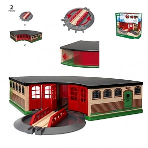 Большое ж/д депо с 5 въездами, поворотным треком-мостом и главными воротами (Brio, 33736)