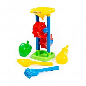 Набор №397: песочная мельница, совок №7, грабельки №7, 2 формочки - Фрукты (Полесье, 38364)