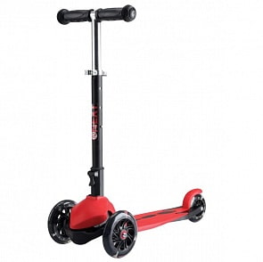 Самокат 3-колесный складной, регулируемая рулевая стойка, светящиеся колеса 120 и 90 мм., цвет – красный (RO203-2REDsim)