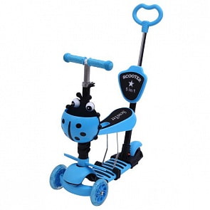 Трехколесный самокат 3 в 1, светящиеся колеса 12,5 и 10 см, синий (XK-M06BLUEsim)