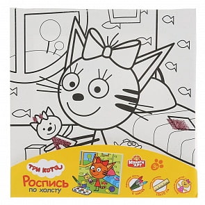 Набор для творчества Холст для росписи Три кота. Карамелька с игрушкой, с глиттером, 15 х 15 см (MultiArt, 26733-TC)