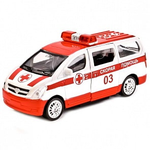 Машина металлическая инерционная - Скорая помощь со светом и звуком (Технопарк, SL1069-SB-Msim)