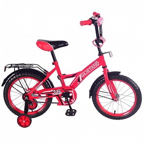 Велосипед детский красно-черный с колесами 16', Gw-Тип, багажник, страховочные колеса, звонок (Mustang, ST16042-GW)