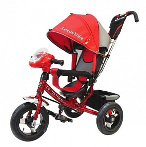 Велосипед 3-колесный, с резиновыми надувными колесами 12 и 10 дюймов, регулируемая спинка, задний тормоз, светомузыкальная панель, цвет – красный (Lexus Trike, 950M1-N1210-REDsim)