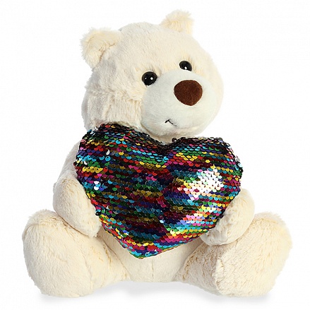 Мягкая игрушка - Медведь большое сердце, кремовый, 30 см 