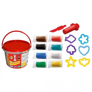 Набор с тестом для лепки и формочками в ведре, 8 цветов по 60 г (Росмэн, 36930)