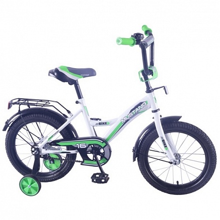 Велосипед детский бело/зеленый 16' gw-тип, багажник, страховочные колеса, звонок 