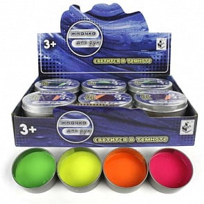 Жвачка для рук, светится в темноте, упаковка - металл (1Toy, Т14018) (ассортимент)